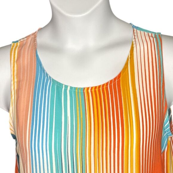 Rachel Zoe Multicolor Striped Tank Top Sleeveless Scoop Neck Ruffle Slit M - Picture 4 of 7